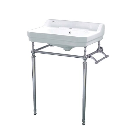 Whitehaus Console W/ Integrated Rctnglr Bowl W/ Sgl Hole Drill, Nckl Leg Support,  WHV024-L33-1H-BN